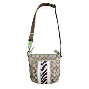 Coach Nancy Stripe Swingpack in Khaki / Green w/Zebra